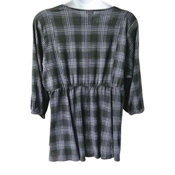 TORRID FIT FLARE Rayon Slub Button -Up Top Shadow Plaid Deep Black Size 2X - Picture 11 of 16